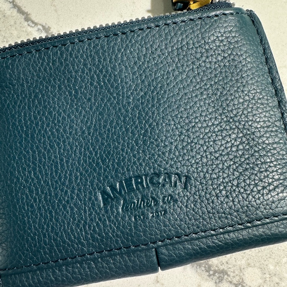 Teal Textured Leather Wallet with Card Slots